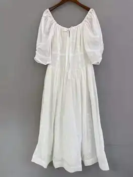 Novo donje haljina vrhunska 2021 Осеннее ženske haljine s posebnom vezom do sredine kavijara Bijela žuta plava haljina od svile pamuk