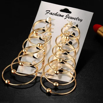 6 Para Zlatnih Naušnica-prstenovi Set Veliki Krug Naušnice Modni nakit Naušnice za žene i Djevojčice Steampunk Spona za uši Korejski naušnice